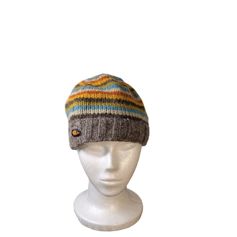 Everest Designs Wool Beanie Hat Fleece Lined Striped Knit Nepal Grey Multi Color
